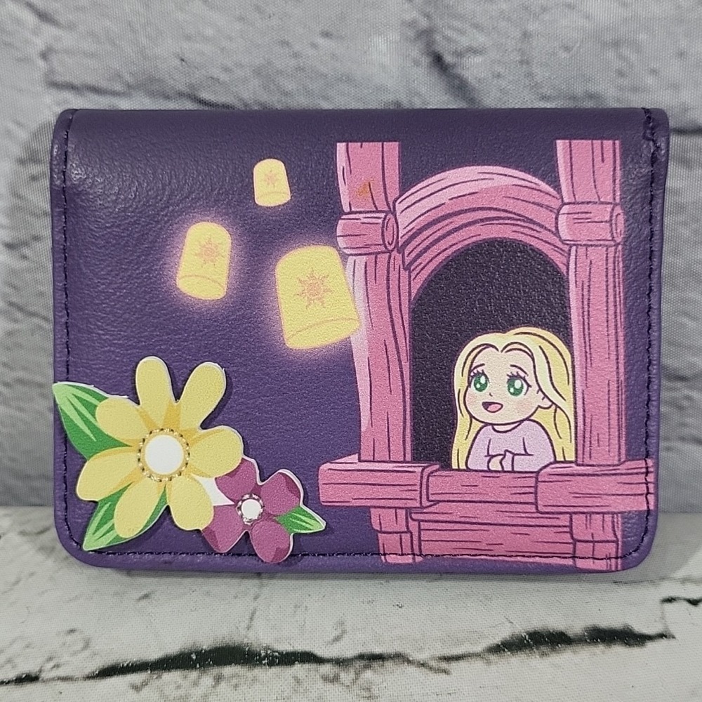 Disney Tangled BioWorld Wallet Purple Vegan Leather Rapunzel Lanterns‎